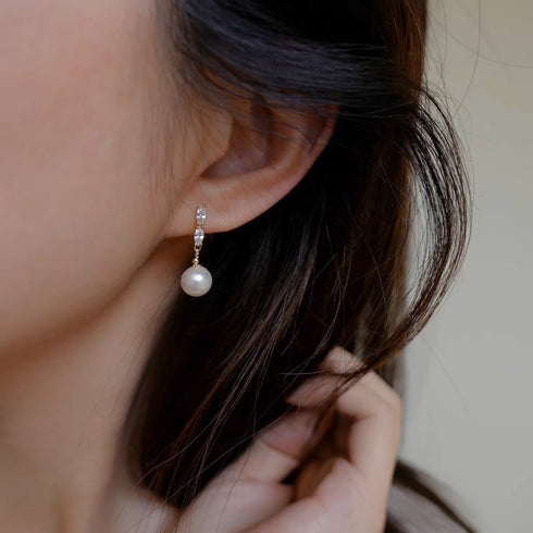 Cubic Zirconia Freshwater Pearl Drop Earrings - Zafari Studio Jewelry