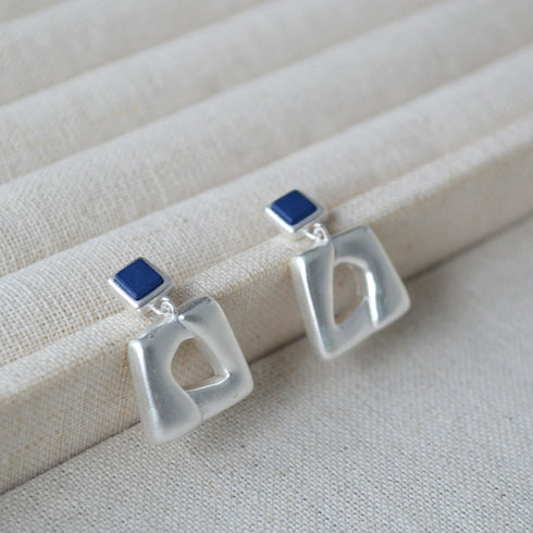 Geometric Square & Silver-Plated Brass Earrings - Zafari Studio Jewelry