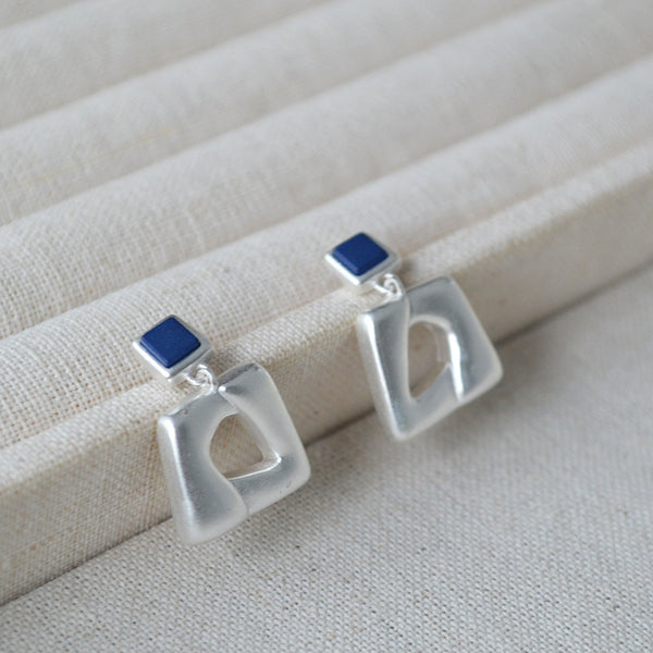 Geometric Square & Silver-Plated Brass Earrings - Zafari Studio Jewelry