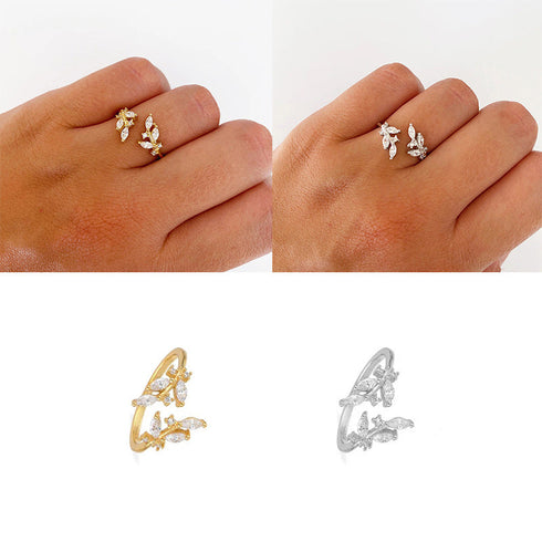 Zirconia Leaf Open Closure Ring - Zafari Studio Jewelry