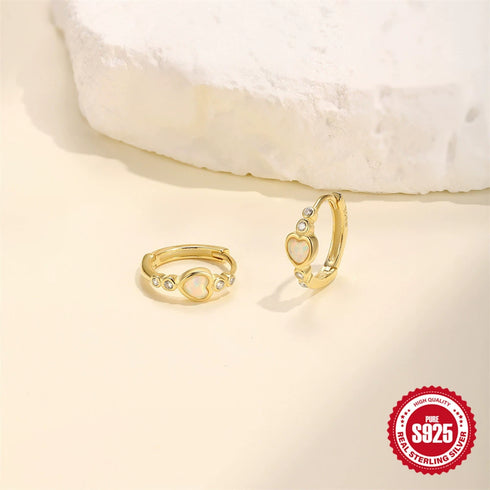 Opal Heart Zirconia Hoop Earrings - Zafari Studio Jewelry