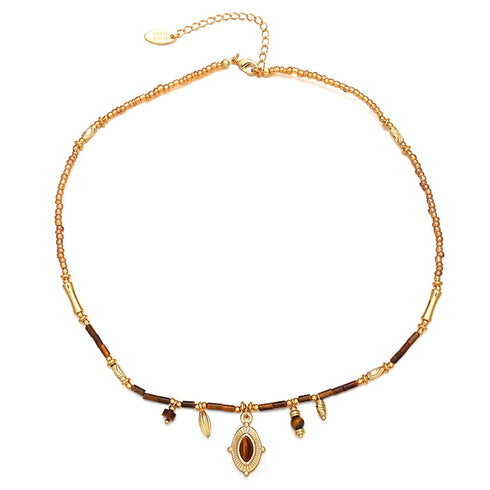 Vintage Brass Splicing Beaded Pendant Necklace - Zafari Studio Jewelry