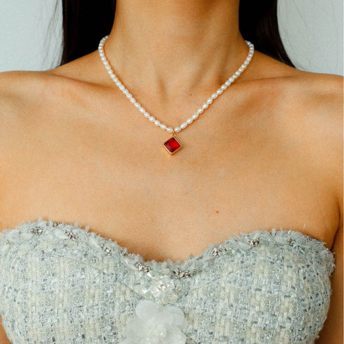 Colorful Zirconia Pendant Rice Pearl Necklace - Zafari Studio Jewelry