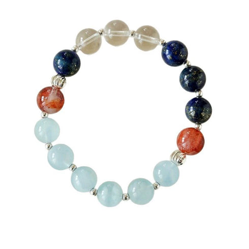 Red Agate, Lapis Lazuli, Aquamarine Beaded Bracelet - Zafari Studio Jewelry