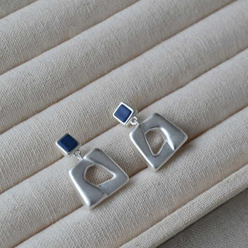 Geometric Square & Silver-Plated Brass Earrings - Zafari Studio Jewelry