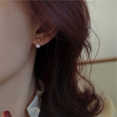 Mini Gold Ball Pearl Stud Earrings - Zafari Studio Jewelry