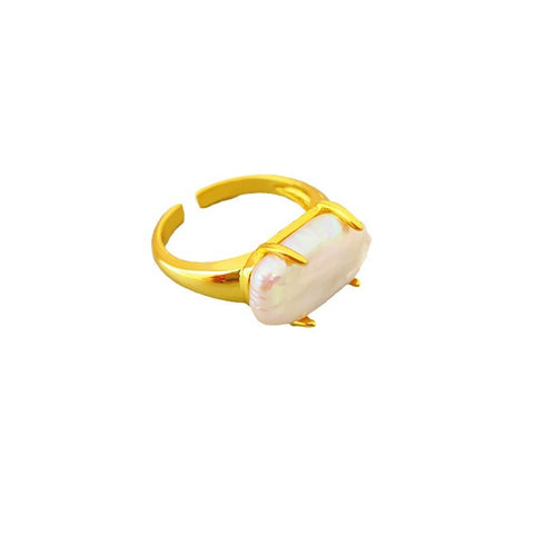 Rectangle Baroque Pearl Stacking Ring - Zafari Studio Jewelry