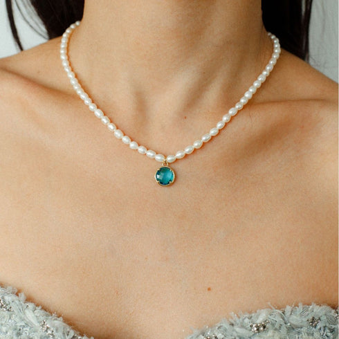 Colorful Zirconia Pendant Rice Pearl Necklace - Zafari Studio Jewelry