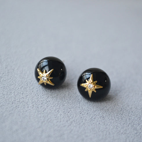 Star Pearl, Black Agate Stud Earrings