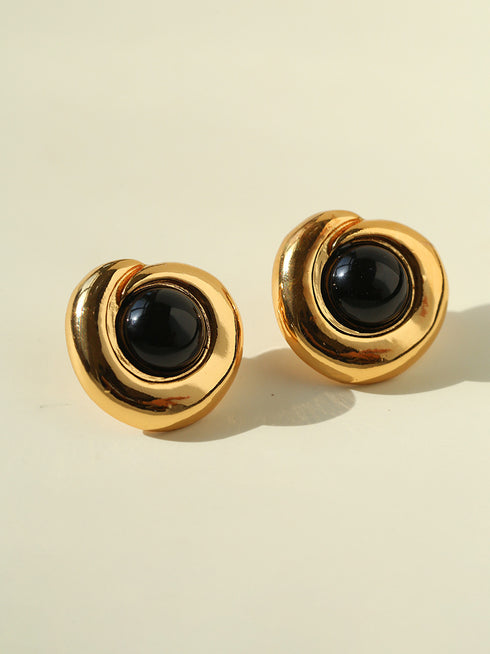 Tiger Eye & Black Agate Stud Earrings