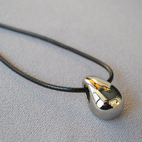 Black Leather Cord Teardrop Pendant