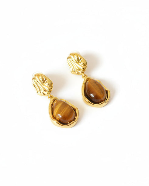Teardrop Tiger's Eye Stone Drop Earrings