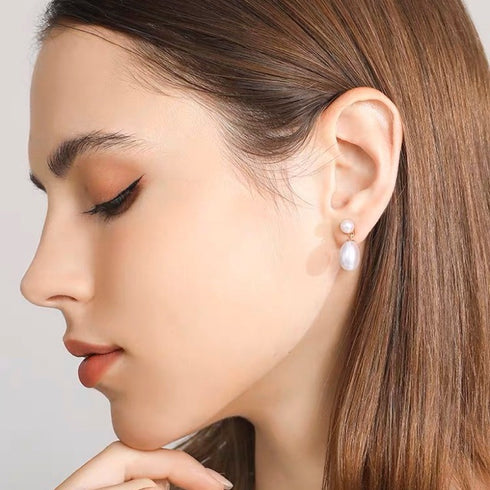 Oval Pearl Drop Earrings 18K Gold Vermeil - Zafari Studio Jewelry