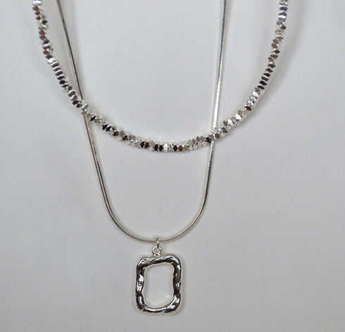 Double Stacked Square Pendant Necklace - Zafari Studio Jewelry