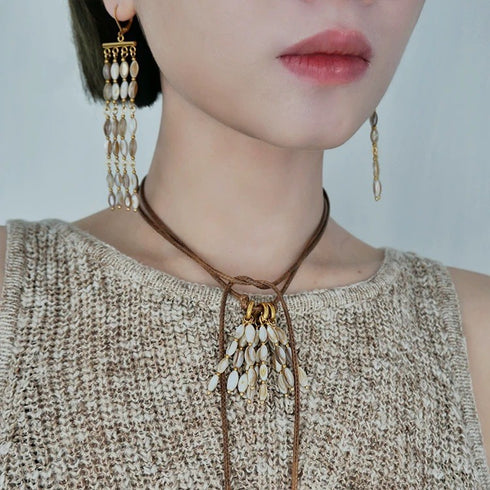 Shell Beads Cord Necklace, Earrings or Full Set - Zafari Studio Jewelry