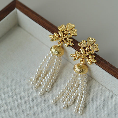 Tassel Man-made Pearl Lace Drop Earrings - Zafari Studio Jewelry