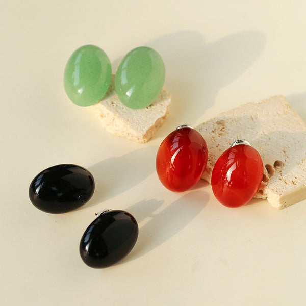 Oval Agate Stud Earrings