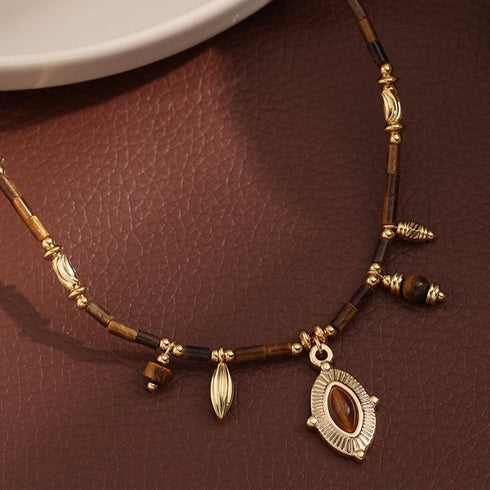 Vintage Brass Splicing Beaded Pendant Necklace - Zafari Studio Jewelry