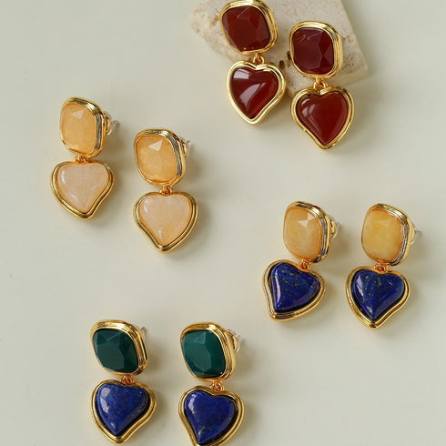 Geometric Gemstone Stud Drop Earrings