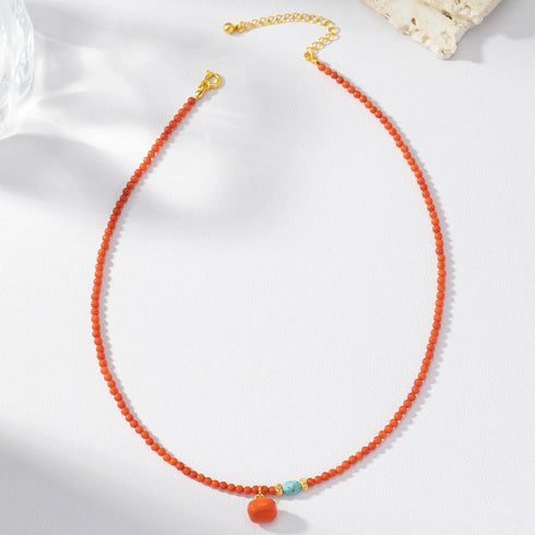 Red Coral Beads Necklace Bracelet - Zafari Studio Jewelry