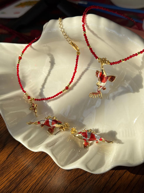 Enamel Koi Fish Jewelry Set