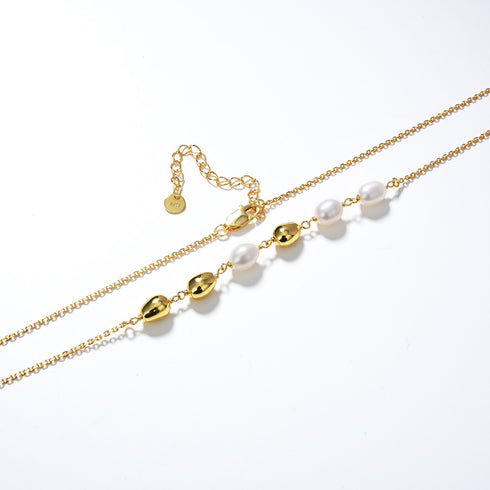 Freshwater Pearl Gold Bean Necklace