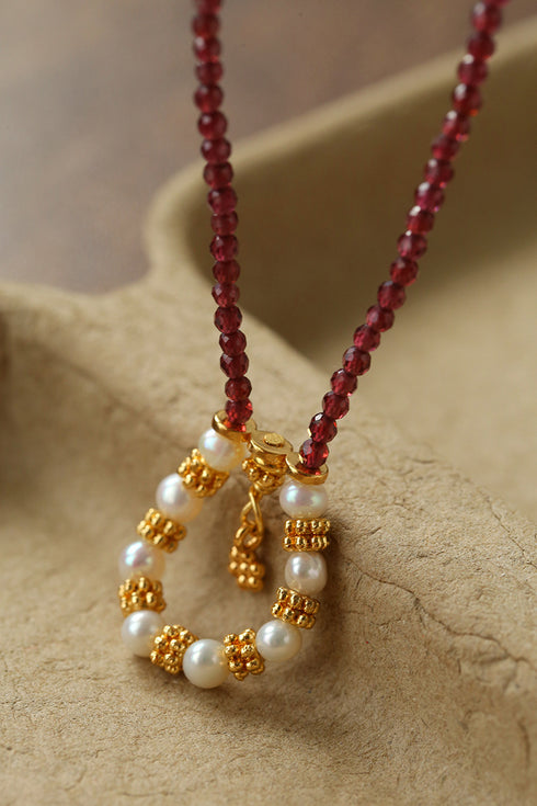 Garnet Beaded Pearl Knot Pendant Necklace - Zafari Studio Jewelry