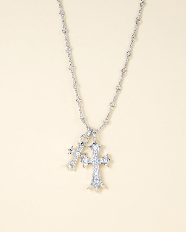Sterling Silver Double Cubic Zirconia Cross Necklace - Zafari Studio Jewelry