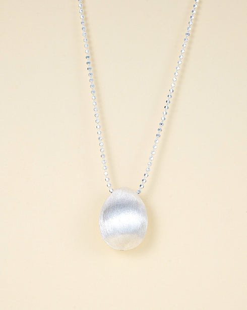 Sterling Silver Bead Chain Brushed Dome Pendant Necklace - Zafari Studio Jewelry
