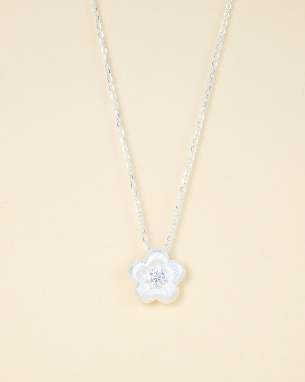 Flower Diamond-Accented Sterling Silver Necklace - Zafari Studio Jewelry