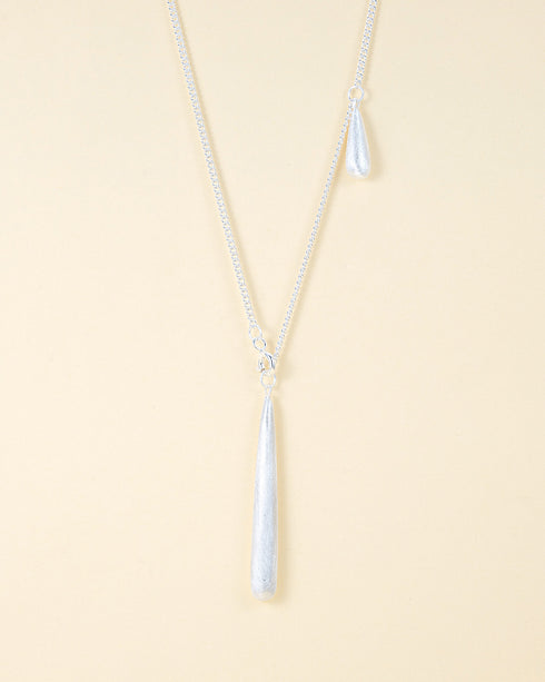 Sterling Silver Dual Brushed Teardrop Pendant Necklace - Zafari Studio Jewelry