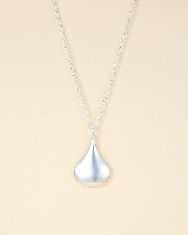 Matte Frosted Teardrop Pendant Sterling Silver Necklace - Zafari Studio Jewelry