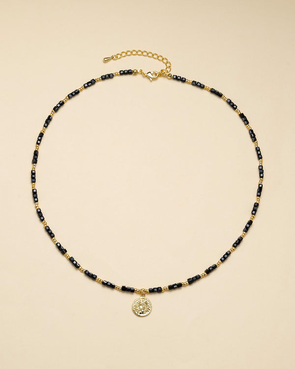 Black Spinel Star God of Sun Stack Necklace