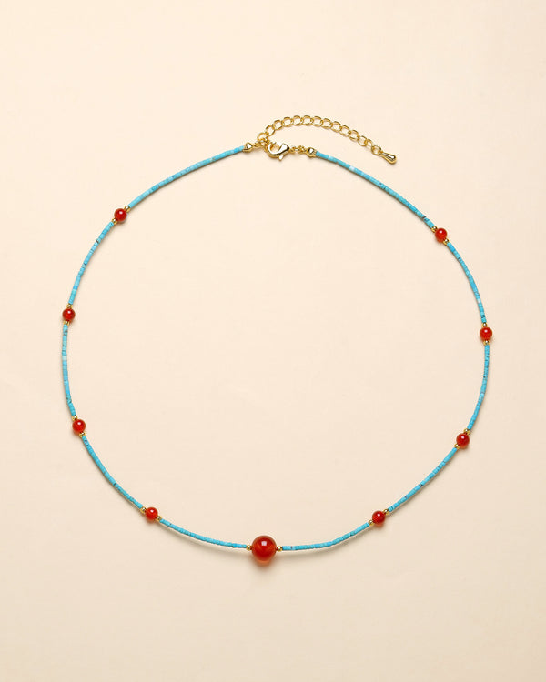 Turquoise Red Agate Bead Necklace