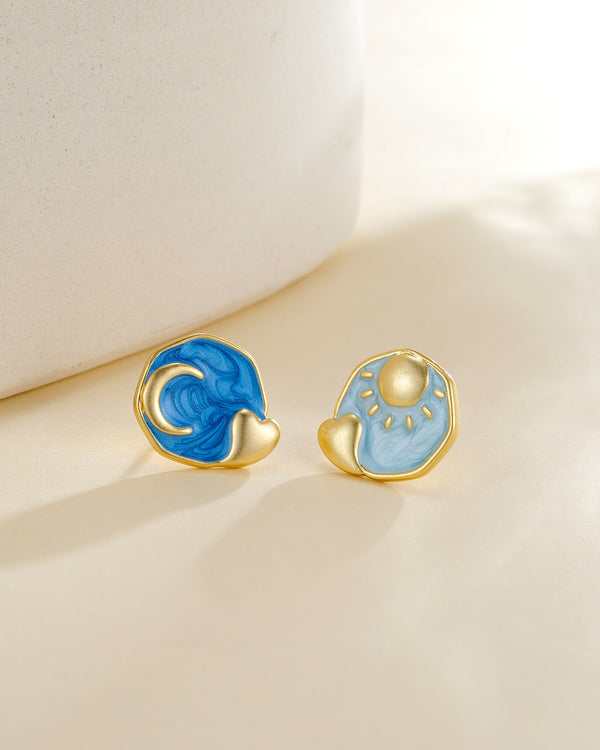 Starry Sky Sun and Moon Earrings