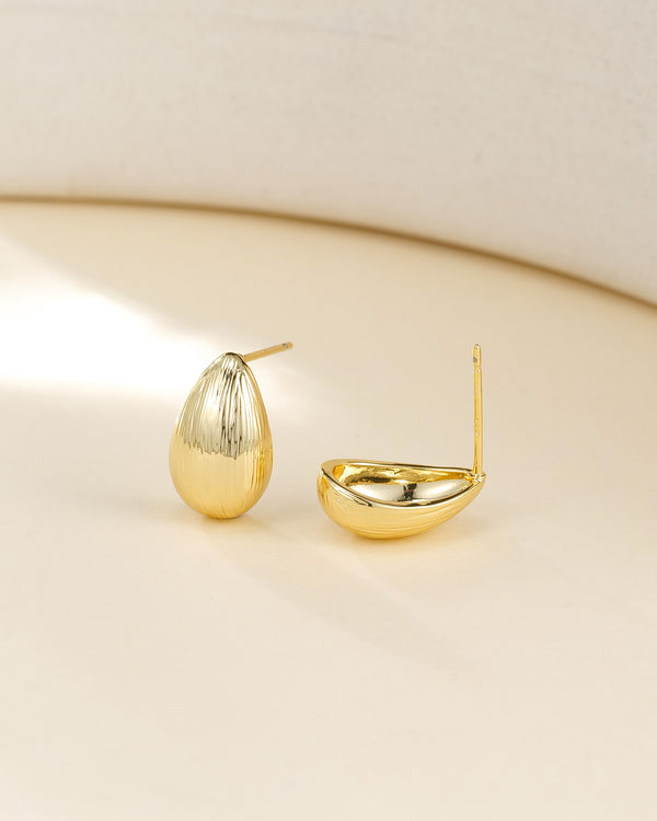 Gold Brushed Teardrop Stud Earrings