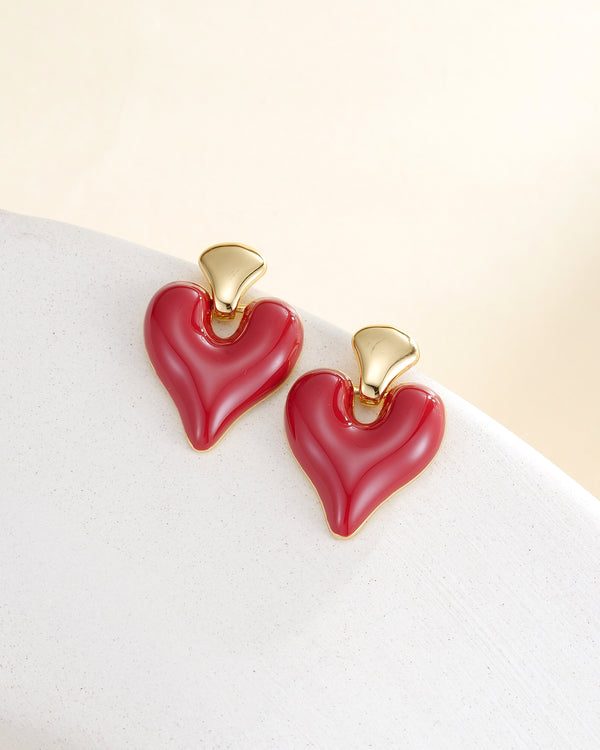 Enamel Heart & 18K Gold Drop Earrings
