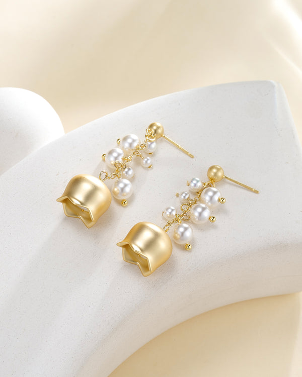 Lily of the Valley Flower Pearl Earrings