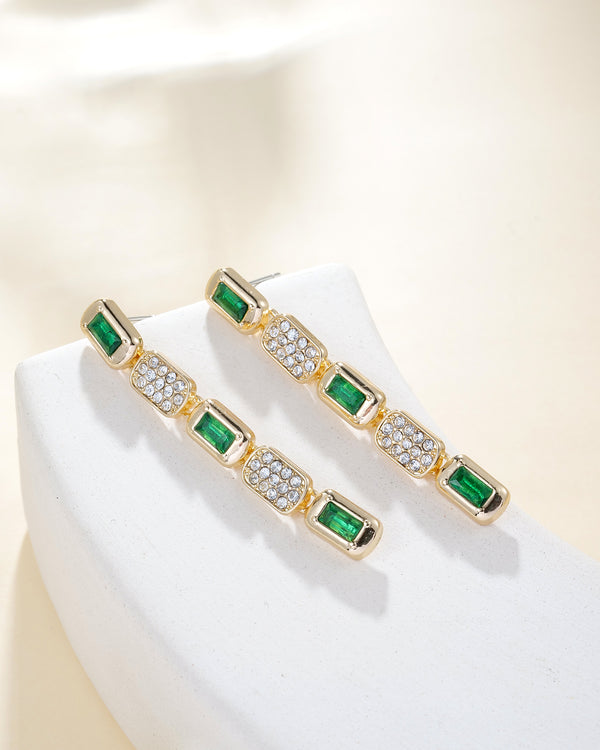 Emerald & Zirconia Linear Drop Earrings