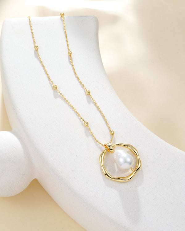 Baroque Pearl Hoop Pendant Necklace