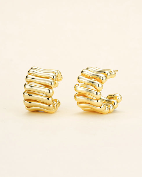 Gold Textured C-Hoop Earrings - Zafari Studio Jewelry