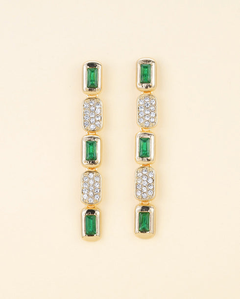 Emerald & Zirconia Linear Drop Earrings - Zafari Studio Jewelry