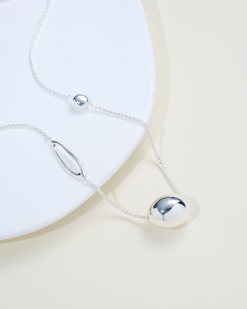 Asymmetric Bead Necklace Sterling Silver