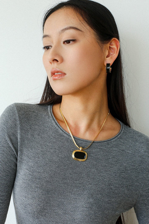 Black Enamel C Hoop Earrings & Necklace Set - Sets | ZAFARI Studio Jewelry