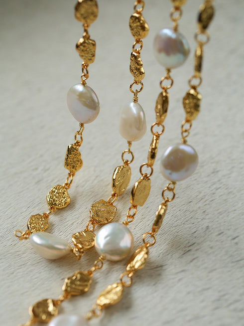 Elegant Irregular Gold Coin & Pearl Drop Necklace - Zafari Studio Jewelry