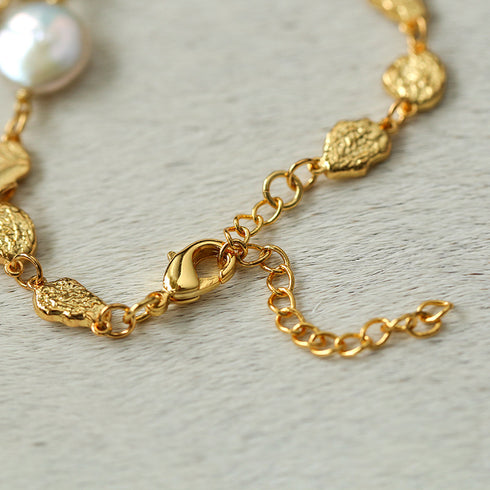 Elegant Irregular Gold Coin & Pearl Drop Necklace - Zafari Studio Jewelry