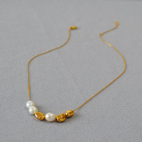 Baroque Pearl & 18K Gold Bead Harmony Necklace - Zafari Studio Jewelry