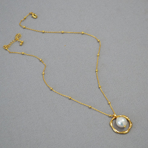 Baroque Pearl Hoop Pendant Necklace - Zafari Studio Jewelry