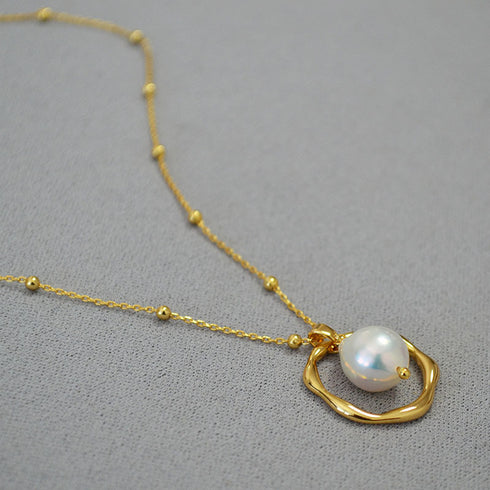 Baroque Pearl Hoop Pendant Necklace - Zafari Studio Jewelry