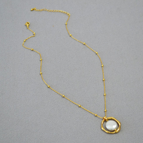 Baroque Pearl Hoop Pendant Necklace - Zafari Studio Jewelry